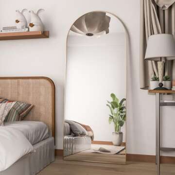 RACHMADES Full Length Mirror 65"x24", Large Mirror, Arched Body Mirror, Floor Mirror with Stand, Wall Mirror Standing Hanging or Leaning Against Wall for Bedroom, Sleek Arched-Top Mirror, Wall Mirror