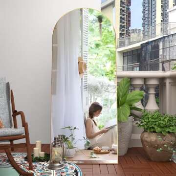 RACHMADES Full Length Mirror 65"x24", Large Mirror, Arched Body Mirror, Floor Mirror with Stand, Wall Mirror Standing Hanging or Leaning Against Wall for Bedroom, Sleek Arched-Top Mirror, Wall Mirror