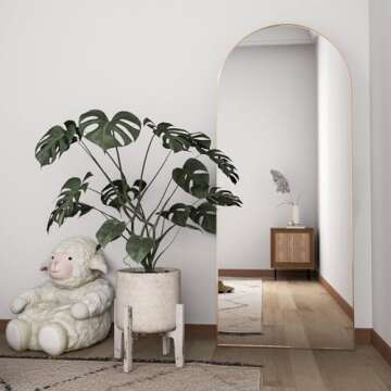 RACHMADES Full Length Mirror 65"x24", Large Mirror, Arched Body Mirror, Floor Mirror with Stand, Wall Mirror Standing Hanging or Leaning Against Wall for Bedroom, Sleek Arched-Top Mirror, Wall Mirror