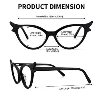Zeelool Vintage Oversized Witchy Cat Eye Glasses Frame for Women with Clear Lens Judy VFP0158-01 Black