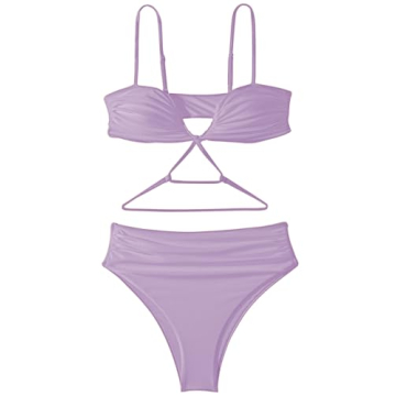 HYTENSUN Women's V Wired High Waisted Bikini Ruched High Cut Two Pieces Swimsuits Bathing Suits