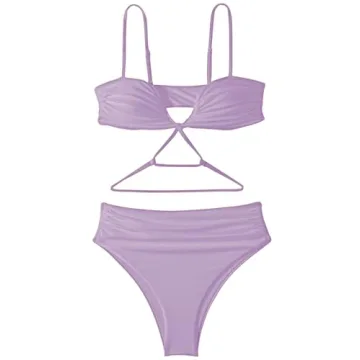 HYTENSUN Women's V Wired High Waisted Bikini Ruched High Cut Two Pieces Swimsuits Bathing Suits