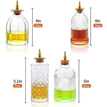 Bitters Bottle for Cocktails Set of 4 - Glass Dasher Bottles with Dash Tops, Great for Bartender,Home Bar