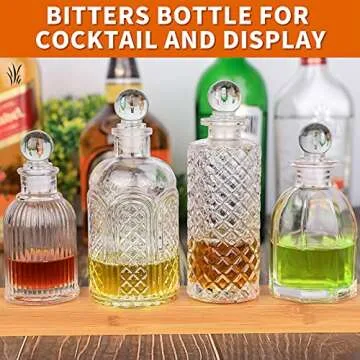Bitters Bottle for Cocktails Set of 4 - Glass Dasher Bottles with Dash Tops, Great for Bartender,Home Bar