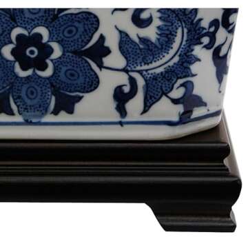 Elegant Red Lantern 8" Floral Blue & White Covered Jar