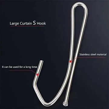 Stainless Steel Curtain Hooks - Long S-Shaped Drapery Hook