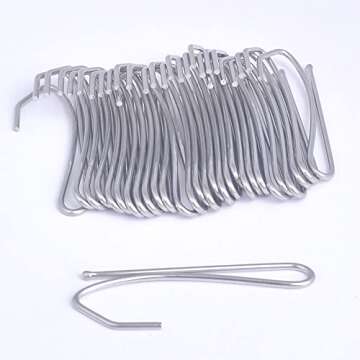 Ailejia Curtain Hooks Stainless Steel Single Prongs Metal Long S Hooks Pinch Pleat Drapery Hook for Window Curtain, Door Curtain and Shower Curtain 60 Pcs (Stainless Steel)