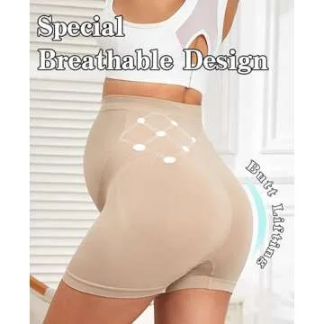 Y25D Maternity Shapewear Seamless Underwear Over Bump Pregnancy Shorts High Waist Panties Under Dress Belly Support, S Size Nude