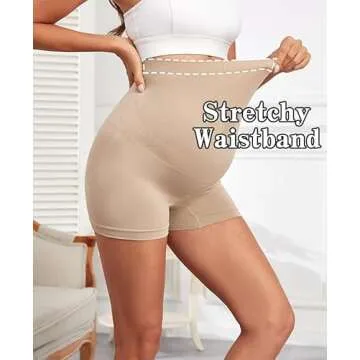 Y25D Maternity Shapewear Seamless Underwear Over Bump Pregnancy Shorts High Waist Panties Under Dress Belly Support, S Size Nude