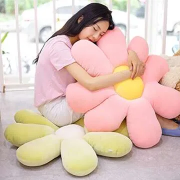 Kekeso Flower Floor Pillow Seating Cushion Daisy Flower Throw Pillow Cute Room Decor for Girls Flower Plush for Reading and Lounging Comfy Pillow (60cm/23.62inch, Pink)…