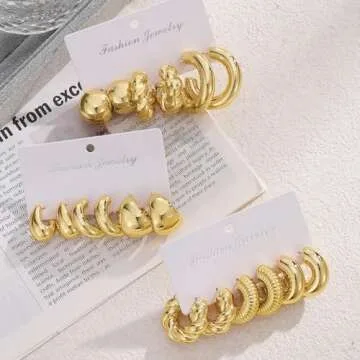 IFKM 9 Pairs Gold Hoop Earrings Set For Women Hypoallergenic Chunky Chain Twisted Open Hoops Dangle ...