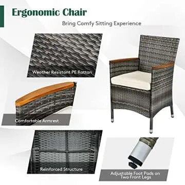 Tangkula 9 Pieces Patio Dining Set, Garden Acacia Wood and Wicker Furniture Set with 1 Rectangular Table & 8 Chairs with Cushions, Outdoor Rattan Dining Set for Patio, Yard, Poolside