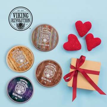 Viking Revolution 4 Beard Balm Variety Pack (1oz Each)- Sandalwood, Pine & Cedar, Bay Rum, Clary Sage - Beard Butter Styles, Strengthens and Softens Beards and Mustaches - Beard Wax for Men