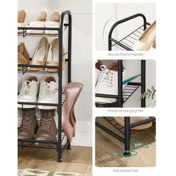 SONGMICS Shoe Rack, 4 Tier Shoe Organizer for Closet, Holds up to 16 Pairs of Shoes, Shoe Rack for Front Door Entrance, Metal Shoe Shelf with Adjustable Tilt Angle, for Entryway, Garage, Black