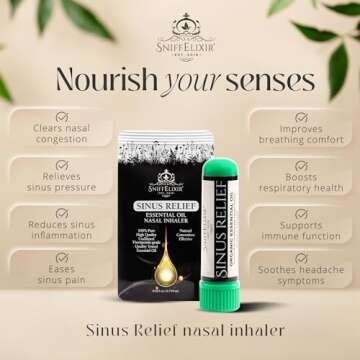 SniffElixir - Sinus Support Nasal Aromatherapy Inhaler, Essential Oil Inhaler for Stuffy Nose, Sinus...