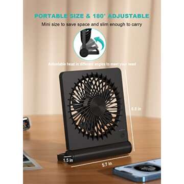 Tevelecin Small Desk Fan, 2000mAh Rechargeable USB Fan Battery Operated,Ultra Quiet, Strong Wind, 3 Speeds Travel Fans