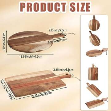 Hsei 2 Pcs Acacia Wood Cutting Board with Handle Wooden Charcuterie Board Large Paddle Carving Chopp...