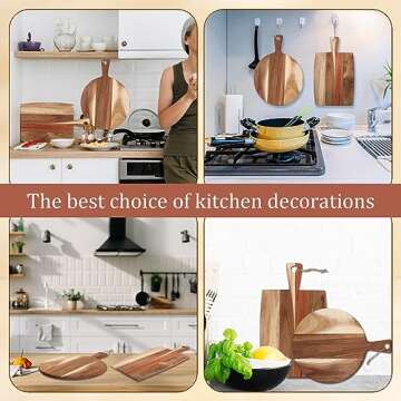 Hsei 2 Pcs Acacia Wood Cutting Board with Handle Wooden Charcuterie Board Large Paddle Carving Chopping Set Butter Serving Tray for Cheese Meat Fruit Pizza Bread Baking(Classic Handle)