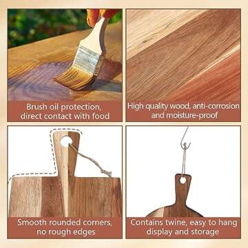 Hsei 2 Pcs Acacia Wood Cutting Board with Handle Wooden Charcuterie Board Large Paddle Carving Chopping Set Butter Serving Tray for Cheese Meat Fruit Pizza Bread Baking(Classic Handle)