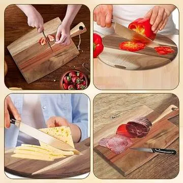 Hsei 2 Pcs Acacia Wood Cutting Board with Handle Wooden Charcuterie Board Large Paddle Carving Chopping Set Butter Serving Tray for Cheese Meat Fruit Pizza Bread Baking(Classic Handle)