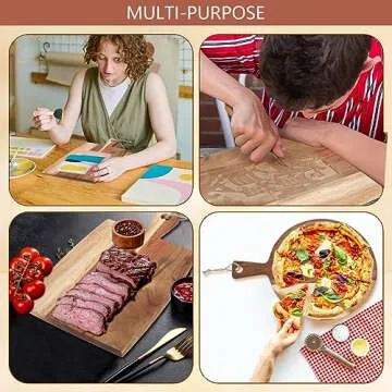 Hsei 2 Pcs Acacia Wood Cutting Board with Handle Wooden Charcuterie Board Large Paddle Carving Chopping Set Butter Serving Tray for Cheese Meat Fruit Pizza Bread Baking(Classic Handle)
