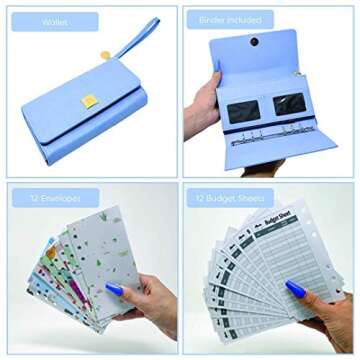 With You All-in-One Cash Budget Envelope System Wallet | Premium Crossbody Wallet with Wristlet and Charm Pendant, 12 Laminated Budget Envelopes, 12 Budget Sheets, and 12 Label Stickers (Blue)