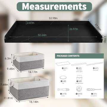 GLDZI Washer Dryer Countertop with 2 Pack Storage Baskets, Wood Washer and Dryer Countertop with Non-Slip Pads/Edge Rails for Laundry Room Storage and Organization, 27.5" W x 54" L(Black Marble)