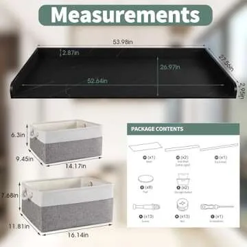 GLDZI Washer Dryer Countertop with 2 Pack Storage Baskets, Wood Washer and Dryer Countertop with Non-Slip Pads/Edge Rails for Laundry Room Storage and Organization, 27.5" W x 54" L(Black Marble)