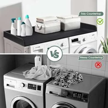 GLDZI Washer Dryer Countertop with 2 Pack Storage Baskets, Wood Washer and Dryer Countertop with Non-Slip Pads/Edge Rails for Laundry Room Storage and Organization, 27.5" W x 54" L(Black Marble)