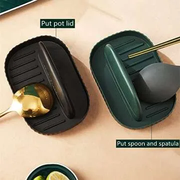 LIXERY Spoon Rest and Lid Holder for Kitchen Counter Cooking Ladle Holder for Stove Top Spatula Rest Organizer Utensil Rests for Tongs Forks, White, 6.97*4.72*3.23 inch