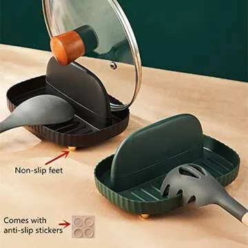 LIXERY Spoon Rest and Lid Holder for Kitchen Counter Cooking Ladle Holder for Stove Top Spatula Rest Organizer Utensil Rests for Tongs Forks, White, 6.97*4.72*3.23 inch