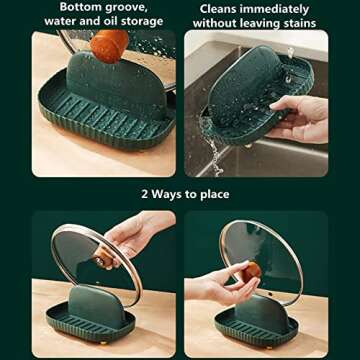 LIXERY Spoon Rest and Lid Holder for Kitchen Counter Cooking Ladle Holder for Stove Top Spatula Rest Organizer Utensil Rests for Tongs Forks, White, 6.97*4.72*3.23 inch