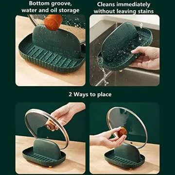 LIXERY Spoon Rest and Lid Holder for Kitchen Counter Cooking Ladle Holder for Stove Top Spatula Rest Organizer Utensil Rests for Tongs Forks, White, 6.97*4.72*3.23 inch