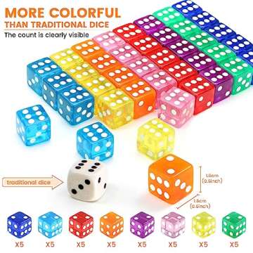 GWHOLE 40 Pieces 6-Sided Game Dice Set, 8 Translucent Colors Dice for Board Games and Teaching Math