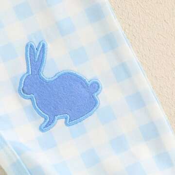 Infant Baby Boy Easter Outfit Plaid Little Bunny Long Sleeve Romper One Piece Jumpsuit Easter Boy Clothes (Blue-Little Bunny, 3-6 Months)