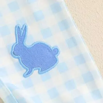 Infant Baby Boy Easter Outfit Plaid Little Bunny Long Sleeve Romper One Piece Jumpsuit Easter Boy Clothes (Blue-Little Bunny, 3-6 Months)