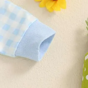 Infant Baby Boy Easter Outfit Plaid Little Bunny Long Sleeve Romper One Piece Jumpsuit Easter Boy Clothes (Blue-Little Bunny, 3-6 Months)