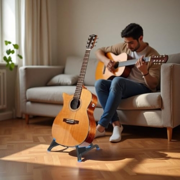 nalu Classic A-Frame Tripod Adjustable Guitar Stand for Acoustic Bass Electric Guitars and Ukuleles ...