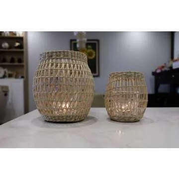 LilaCraft Woven Seagrass Lanterns Set for Stylish Décor