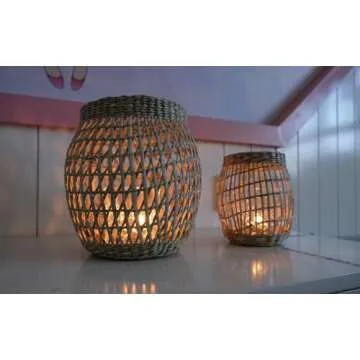 LilaCraft Woven Seagrass Lanterns Set for Stylish Décor