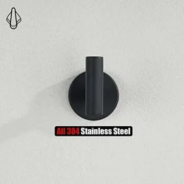 JQK Black Bathroom Towel Hook, Coat Robe Clothes Hook for Bathroom Kitchen Garage Wall Mounted (2 Pack), 304 Stainless Steel Matte Black, TH100-PB-P2