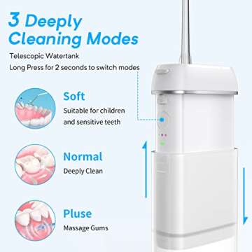 Water Flosser for Teeth, Enpuly Mini Portable Rechargeable Dental Oral Flossing Irrigator for Braces with 5 Jet Tips, 3 Modes & IPX8 Waterproof, for Travel & Home White