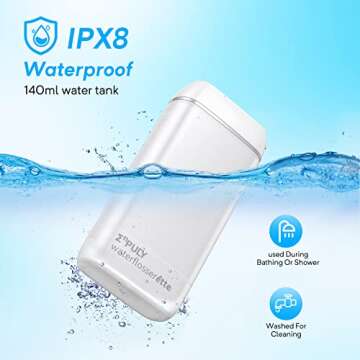 Water Flosser for Teeth, Enpuly Mini Portable Rechargeable Dental Oral Flossing Irrigator for Braces with 5 Jet Tips, 3 Modes & IPX8 Waterproof, for Travel & Home White