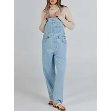 ANRABESS Womens Jean Overalls Loose Fit Adjustable Strap Denim Jumpsuits Rompers Bib Overall 2025 Spring Fashion Work Outfits Washed Azure X-Small