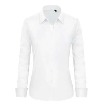 J.VER Womens Button Down Shirt Long Sleeve Dress Shirts Stretch Solid Work Blouse Collared Shirts for Business Office White