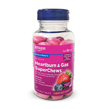 Amazon Basic Care Heartburn & Gas SuperChews Chewable Tablets, Mixed Berry, 82 Count (Previously Sou...