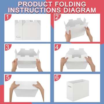 VZCPYTPM 2 Packs Portable Storage File Boxes,White File Folder Organizer,Hanging File Folder Boxes with Handle,Cardboard Collapsible File Box for Office/School/Home