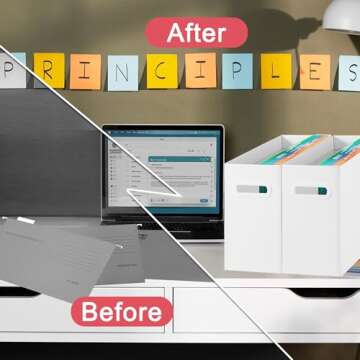 VZCPYTPM 2 Packs Portable Storage File Boxes,White File Folder Organizer,Hanging File Folder Boxes with Handle,Cardboard Collapsible File Box for Office/School/Home