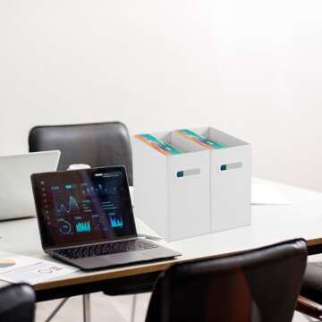 VZCPYTPM 2 Packs Portable Storage File Boxes,White File Folder Organizer,Hanging File Folder Boxes with Handle,Cardboard Collapsible File Box for Office/School/Home