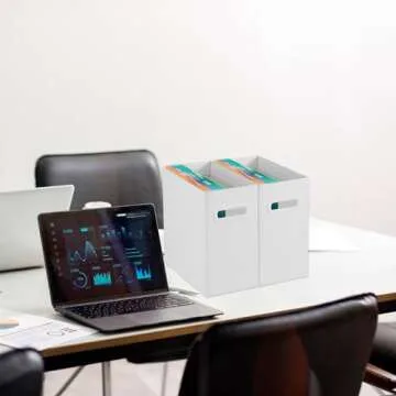 VZCPYTPM 2 Packs Portable Storage File Boxes,White File Folder Organizer,Hanging File Folder Boxes with Handle,Cardboard Collapsible File Box for Office/School/Home